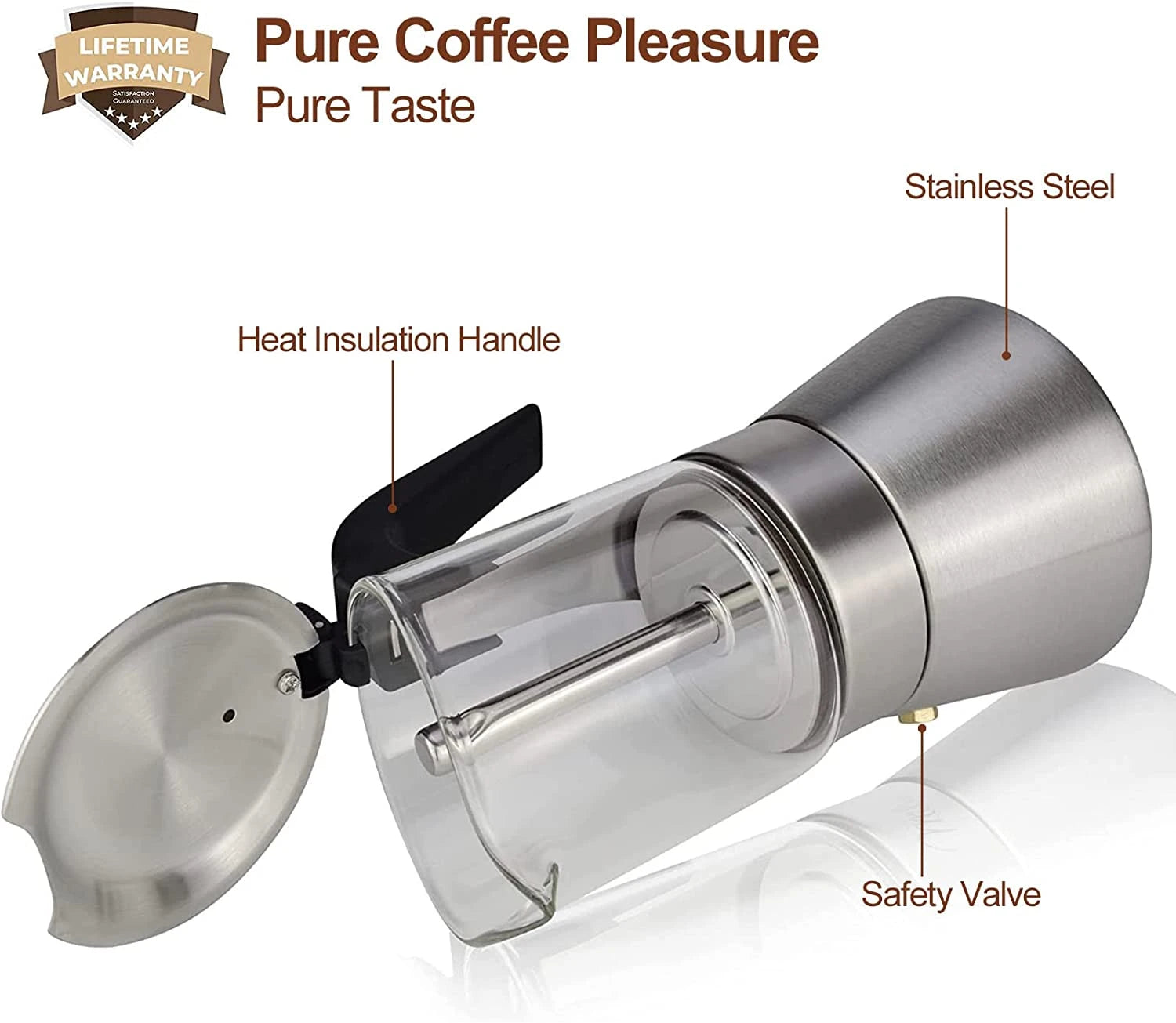 Stovetop Espresso Maker with Heat Insulation Handle ,Italian